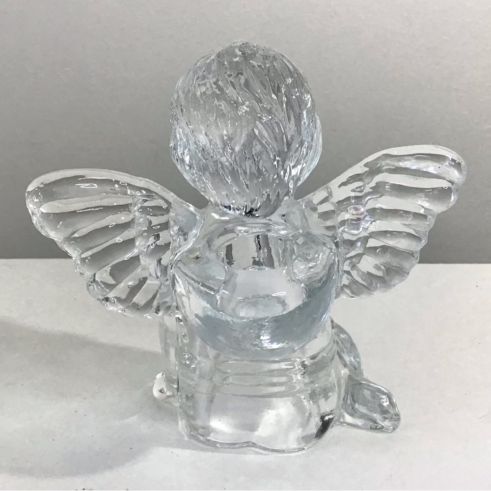 Vintage Angel Cherub Taper Candle Holder Heavy Clear Glass 5.25”H Excellent - Picture 4 of 12